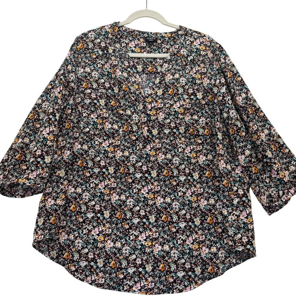 Torrid Harper Georgette Pullover‎ 3/4 Sleeve Blouse Women's Plus Size 2X Floral